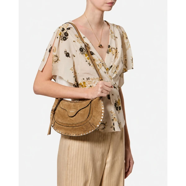Isabel Marant Moon Pocket Bag in Suede, Taupe | Shoulder & Crossbody Bags | Luxury Shoes 