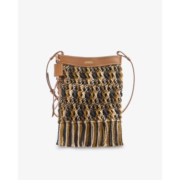 Isabel Marant Noli Bag in Macrame and Leather, Multicolor Brown | Bucket Bags | Luxury Shoes 