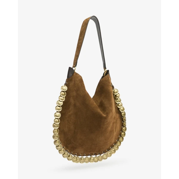 Isabel Marant Oskan Hobo Soft Bag in Suede Leather, Bronze | Shoulder & Crossbody Bags | Luxury Shoes 