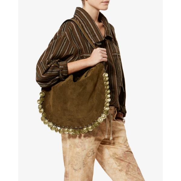 Isabel Marant Oskan Hobo Soft Bag in Suede Leather, Bronze | Shoulder & Crossbody Bags | Luxury Shoes 