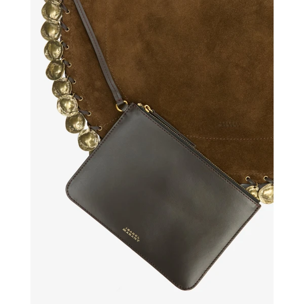 Isabel Marant Oskan Hobo Soft Bag in Suede Leather, Bronze | Shoulder & Crossbody Bags | Luxury Shoes 