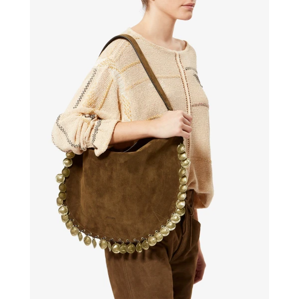 Isabel Marant Oskan Hobo Soft Bag in Suede Leather, Bronze | Shoulder & Crossbody Bags | Luxury Shoes 