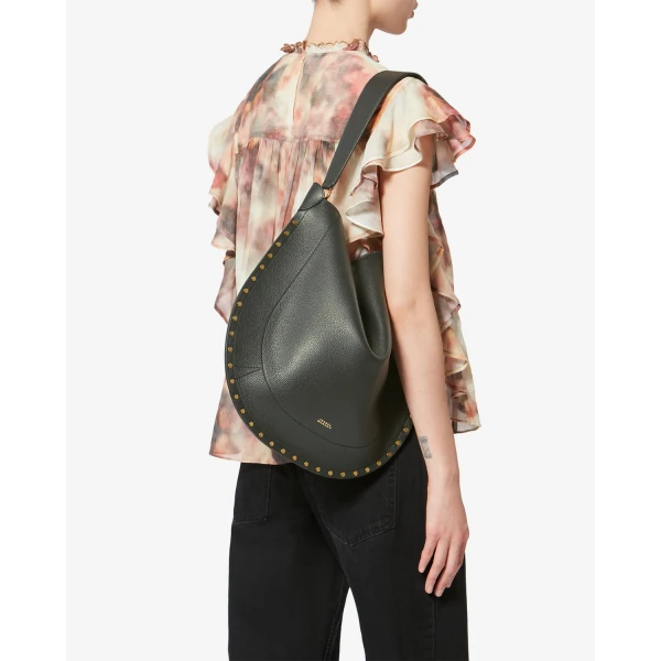 Isabel Marant Oskan Hobo Soft Grained Leather Bag in Black | Shoulder & Crossbody Bags | Luxury Shoes 