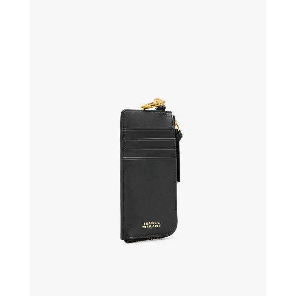 Isabel Marant Oskan Leather Cardholder in Black | Wallets & Purses | Luxury Shoes 
