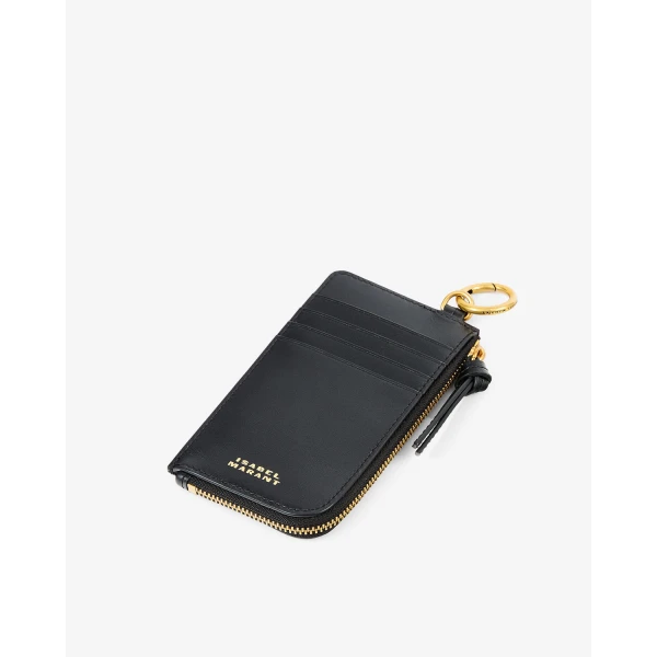 Isabel Marant Oskan Leather Cardholder in Black | Wallets & Purses | Luxury Shoes 