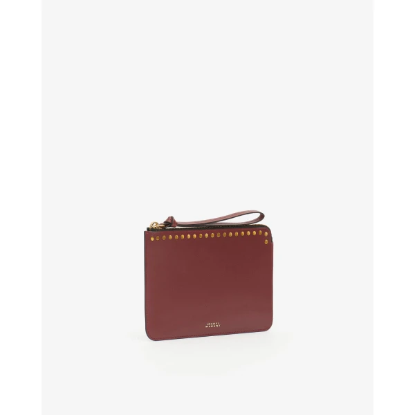 Isabel Marant Oskan Leather Flat Pouch in Burgundy | Wallets & Purses | Luxury Shoes 