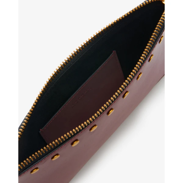 Isabel Marant Oskan Leather Flat Pouch in Burgundy | Wallets & Purses | Luxury Shoes 