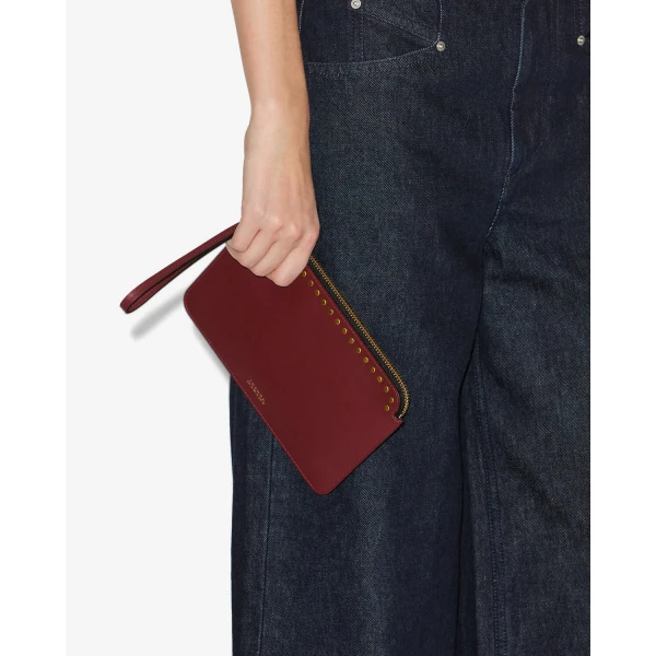 Isabel Marant Oskan Leather Flat Pouch in Burgundy | Wallets & Purses | Luxury Shoes 