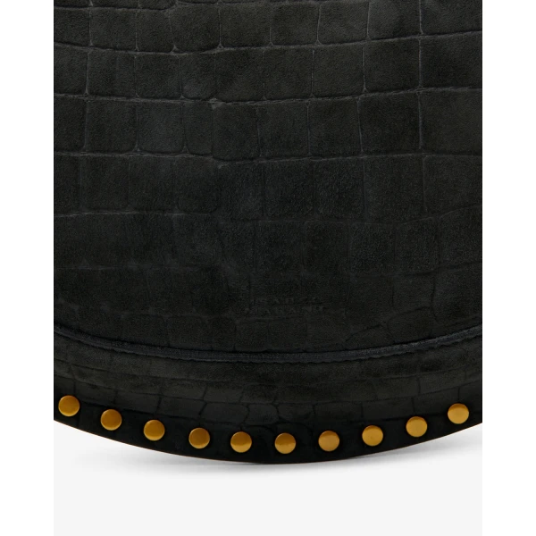 Isabel Marant Oskan Moon Bag in Crocodile-Effect Velvet Leather, Black | Shoulder & Crossbody Bags | Luxury Shoes 