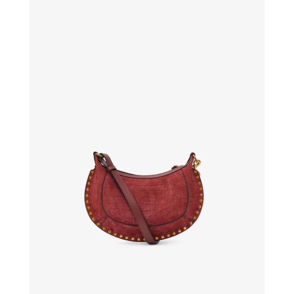 Isabel Marant Oskan Moon Bag in Crocodile-Effect Velvet Leather, Cherry | Shoulder & Crossbody Bags | Luxury Shoes 