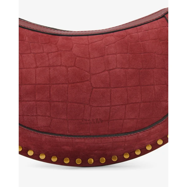 Isabel Marant Oskan Moon Bag in Crocodile-Effect Velvet Leather, Cherry | Shoulder & Crossbody Bags | Luxury Shoes 