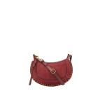 Isabel Marant Oskan Moon Bag in Crocodile-Effect Velvet Leather, Cherry | Women | Luxury Shoes 
