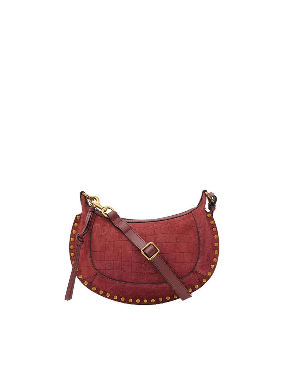 Isabel Marant Oskan Moon Bag in Crocodile-Effect Velvet Leather, Cherry Isabel Marant Oskan Moon Bag in Crocodile-Effect Velvet Leather, Cherry | Women | Luxury Shoes