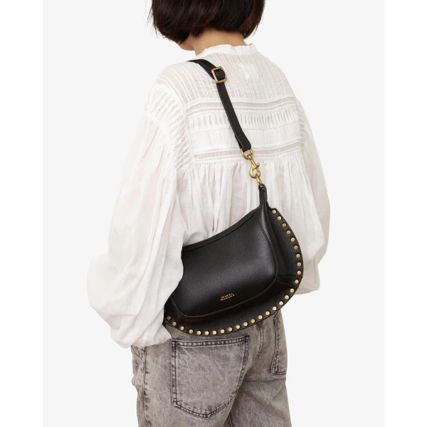 Isabel Marant Oskan Moon Bag in Full-Grain Leather, Black | Shoulder & Crossbody Bags | Luxury Shoes 
