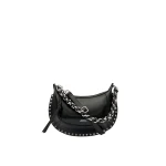 Isabel Marant Oskan Moon Bag in Grained Leather, Black and Silver Isabel Marant Oskan Moon Bag in Grained Leather, Black and Silver | Women | Luxury Shoes