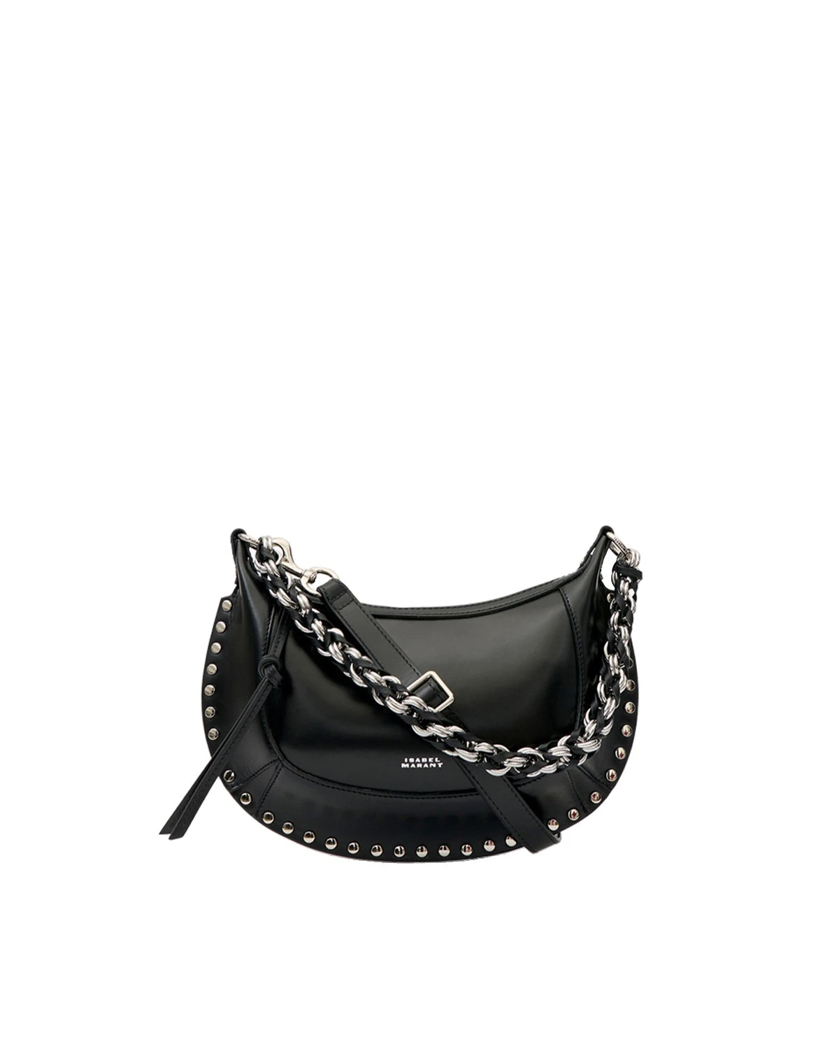 Isabel Marant Oskan Moon Bag in Grained Leather, Black and Silver Isabel Marant Oskan Moon Bag in Grained Leather, Black and Silver | Women | Luxury Shoes