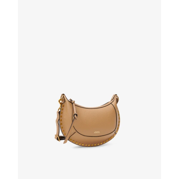 Isabel Marant Oskan Moon Bag in Grained Leather, Cappuccino | Shoulder & Crossbody Bags | Luxury Shoes 