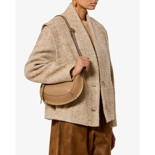 Isabel Marant Oskan Moon Bag in Grained Leather, Cappuccino | Shoulder & Crossbody Bags | Luxury Shoes 