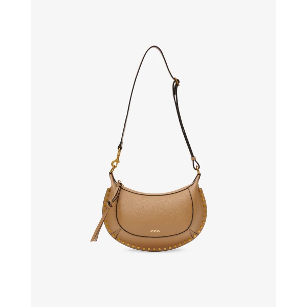 Isabel Marant Oskan Moon Bag in Grained Leather, Cappuccino | Shoulder & Crossbody Bags | Luxury Shoes 