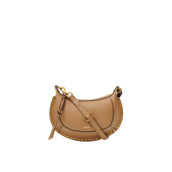 Isabel Marant Oskan Moon Bag in Grained Leather, Cappuccino | Women | Luxury Shoes 