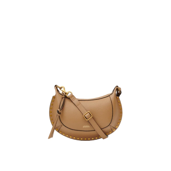 Isabel Marant Oskan Moon Bag in Grained Leather, Cappuccino | Women | Luxury Shoes 