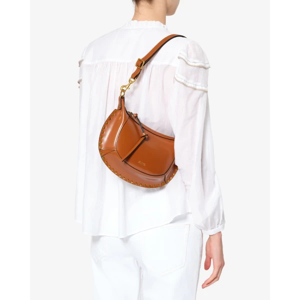 Isabel Marant Oskan Moon Bag in Leather, Cognac | Shoulder & Crossbody Bags | Luxury Shoes 