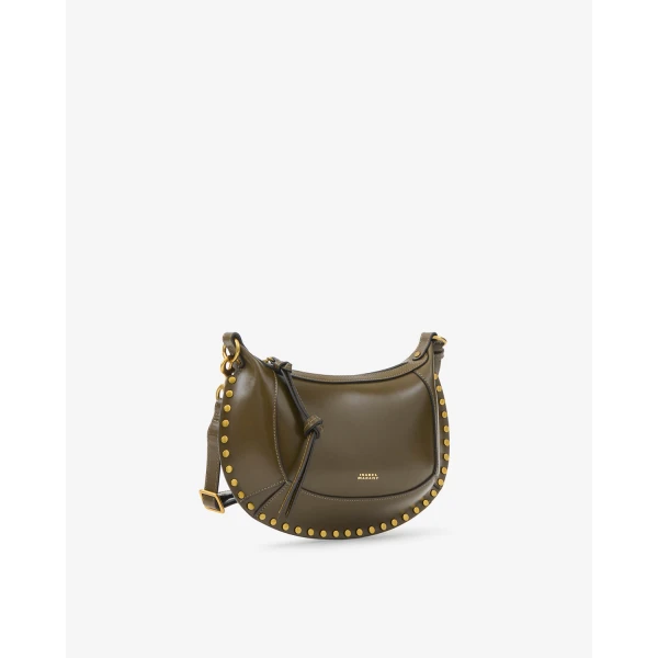 Isabel Marant Oskan Moon Bag in Leather, Dark Olive | Shoulder & Crossbody Bags | Luxury Shoes 