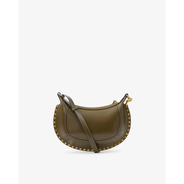 Isabel Marant Oskan Moon Bag in Leather, Dark Olive | Shoulder & Crossbody Bags | Luxury Shoes 