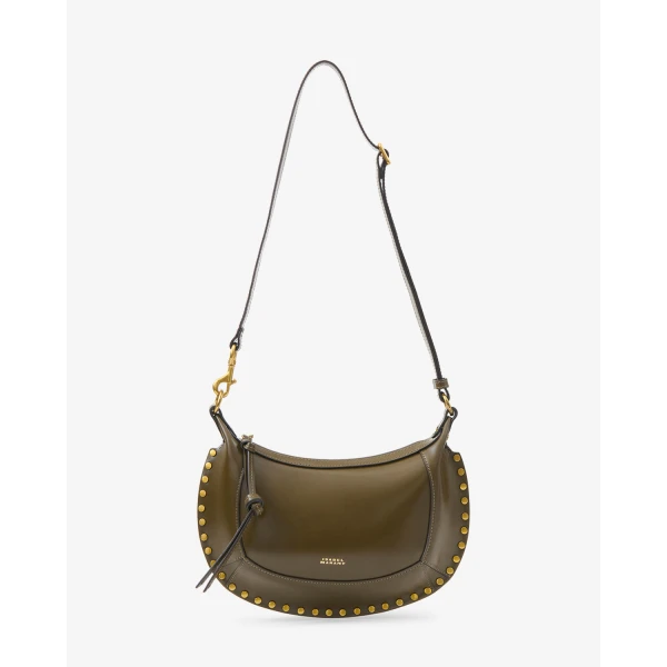 Isabel Marant Oskan Moon Bag in Leather, Dark Olive | Shoulder & Crossbody Bags | Luxury Shoes 