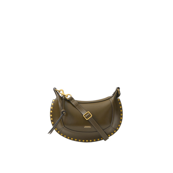 Isabel Marant Oskan Moon Bag in Leather, Dark Olive | Women | Luxury Shoes 