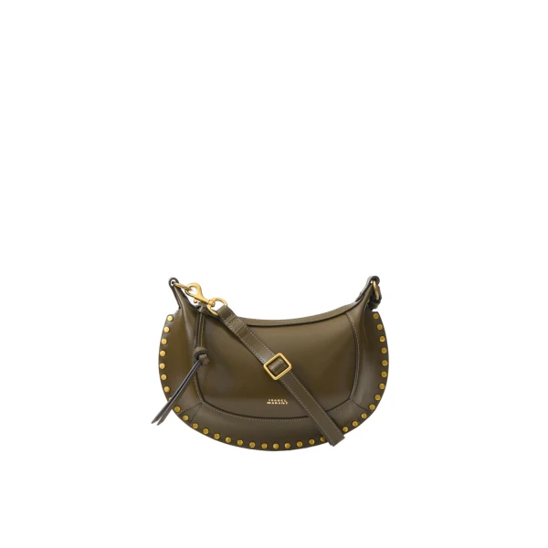 Isabel Marant Oskan Moon Bag in Leather, Dark Olive | Women | Luxury Shoes 