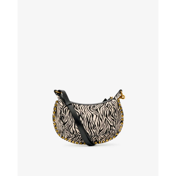 Isabel Marant Oskan Moon Bag in Pony-Effect Leather, Zebra | Shoulder & Crossbody Bags | Luxury Shoes 