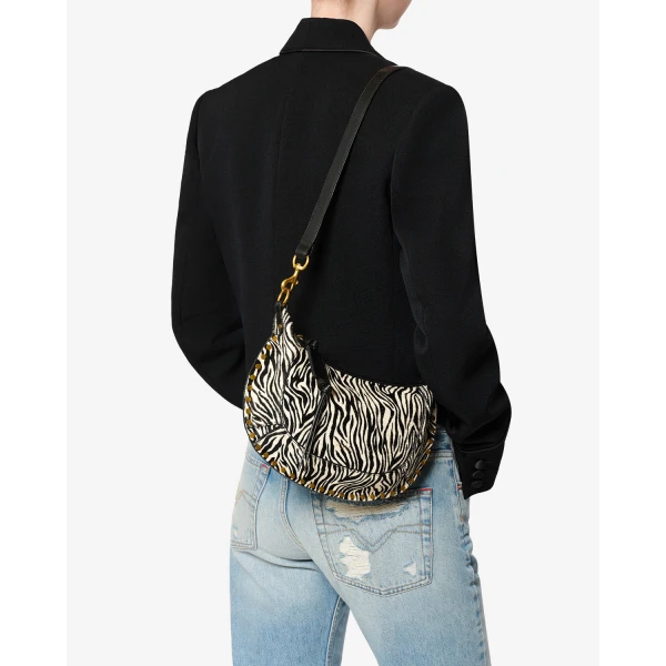 Isabel Marant Oskan Moon Bag in Pony-Effect Leather, Zebra | Shoulder & Crossbody Bags | Luxury Shoes 