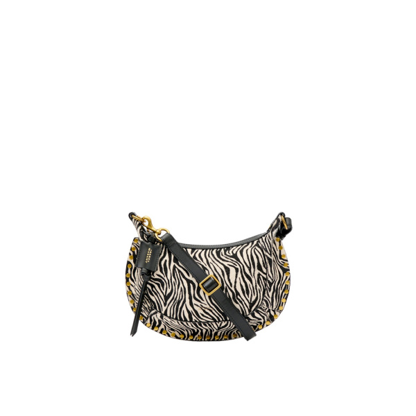 Isabel Marant Oskan Moon Bag in Pony-Effect Leather, Zebra | Women | Luxury Shoes 