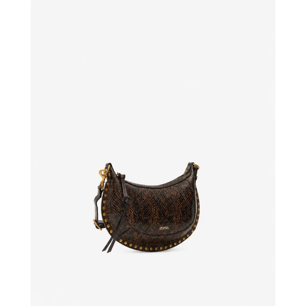Isabel Marant Oskan Moon Bag in Python-Effect Grained Leather, Mocha | Shoulder & Crossbody Bags | Luxury Shoes 