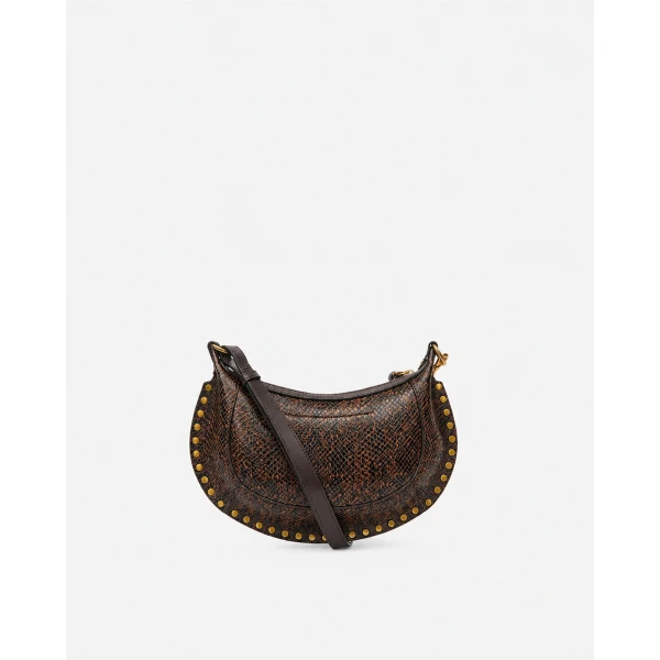 Isabel Marant Oskan Moon Bag in Python-Effect Grained Leather, Mocha | Shoulder & Crossbody Bags | Luxury Shoes 