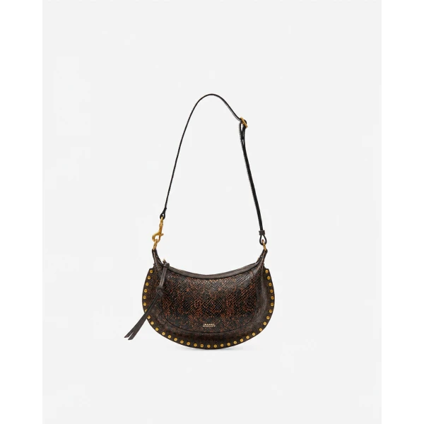 Isabel Marant Oskan Moon Bag in Python-Effect Grained Leather, Mocha | Shoulder & Crossbody Bags | Luxury Shoes 