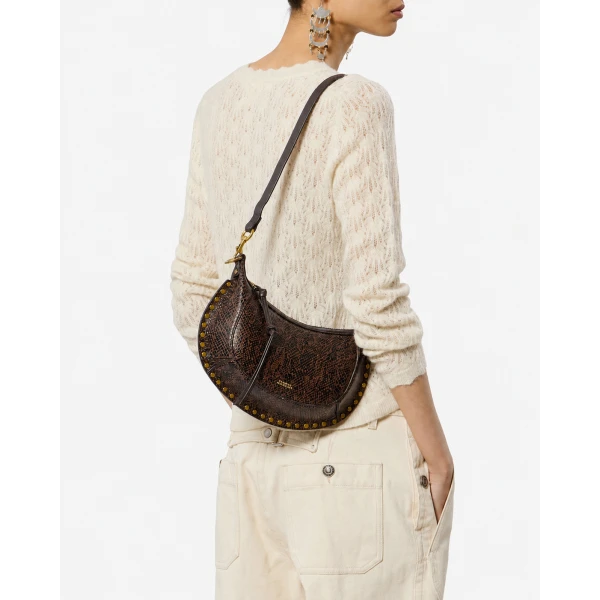 Isabel Marant Oskan Moon Bag in Python-Effect Grained Leather, Mocha | Shoulder & Crossbody Bags | Luxury Shoes 