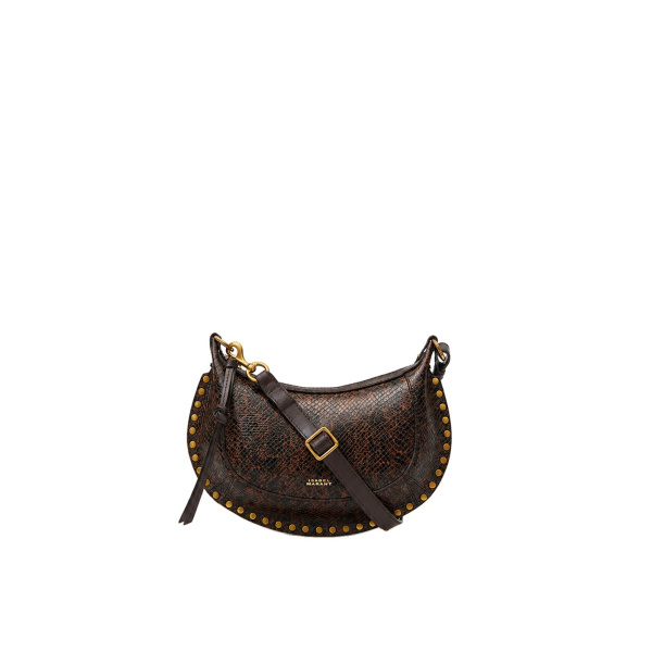 Isabel Marant Oskan Moon Bag in Python-Effect Grained Leather, Mocha | Women | Luxury Shoes 