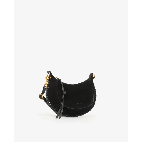 Isabel Marant Oskan Moon Bag in Suede Leather, Black | Shoulder & Crossbody Bags | Luxury Shoes 
