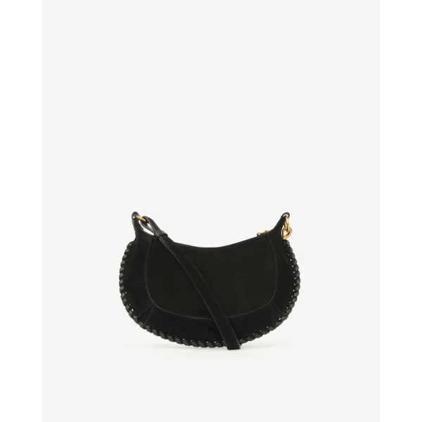Isabel Marant Oskan Moon Bag in Suede Leather, Black | Shoulder & Crossbody Bags | Luxury Shoes 