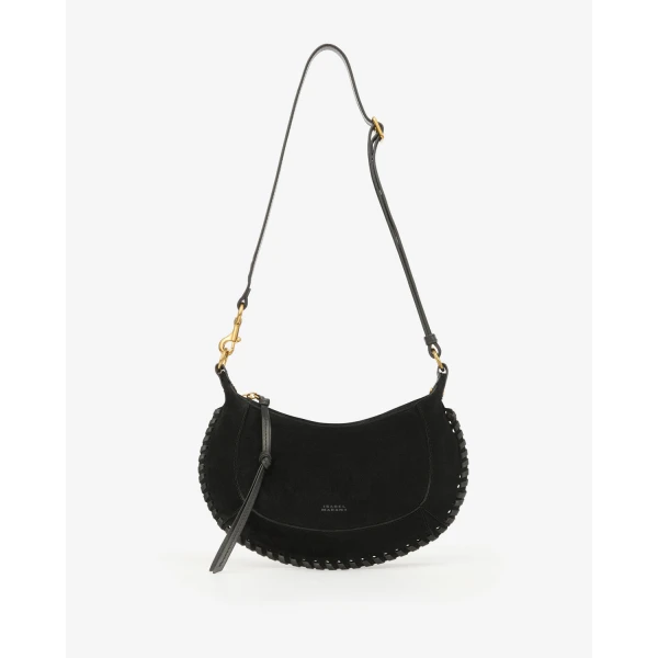 Isabel Marant Oskan Moon Bag in Suede Leather, Black | Shoulder & Crossbody Bags | Luxury Shoes 