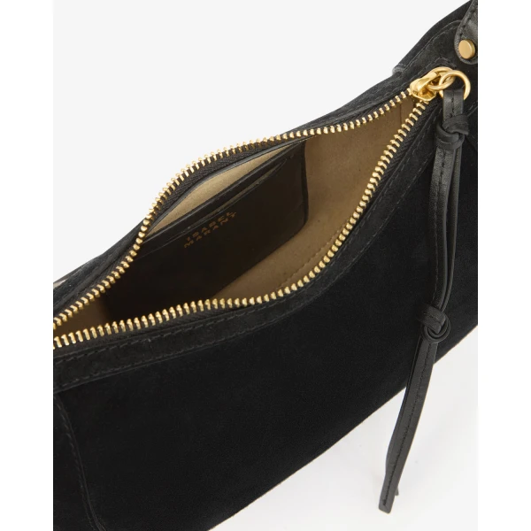 Isabel Marant Oskan Moon Bag in Suede Leather, Black | Shoulder & Crossbody Bags | Luxury Shoes 