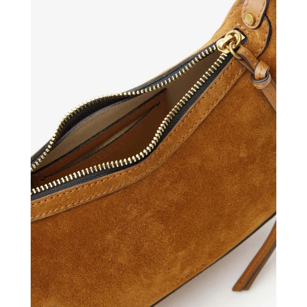Isabel Marant Oskan Moon Bag in Suede Leather, Cognac | Shoulder & Crossbody Bags | Luxury Shoes 