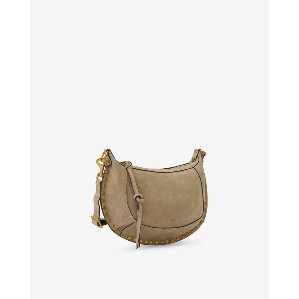 Isabel Marant Oskan Moon Bag in Suede Leather, Smoky Taupe | Shoulder & Crossbody Bags | Luxury Shoes 
