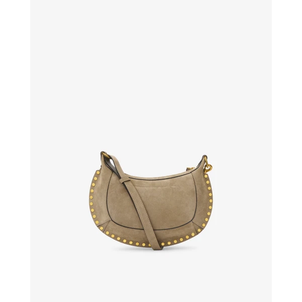 Isabel Marant Oskan Moon Bag in Suede Leather, Smoky Taupe | Shoulder & Crossbody Bags | Luxury Shoes 
