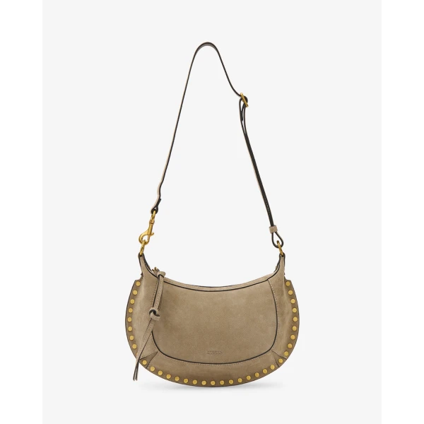 Isabel Marant Oskan Moon Bag in Suede Leather, Smoky Taupe | Shoulder & Crossbody Bags | Luxury Shoes 