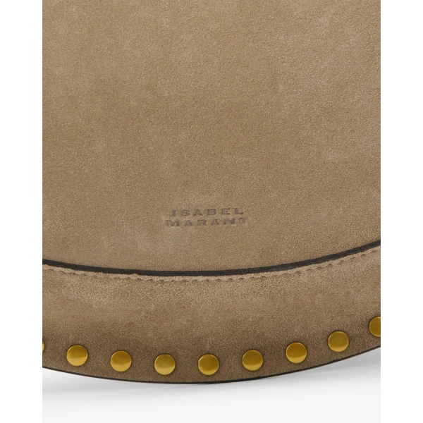 Isabel Marant Oskan Moon Bag in Suede Leather, Smoky Taupe | Shoulder & Crossbody Bags | Luxury Shoes 