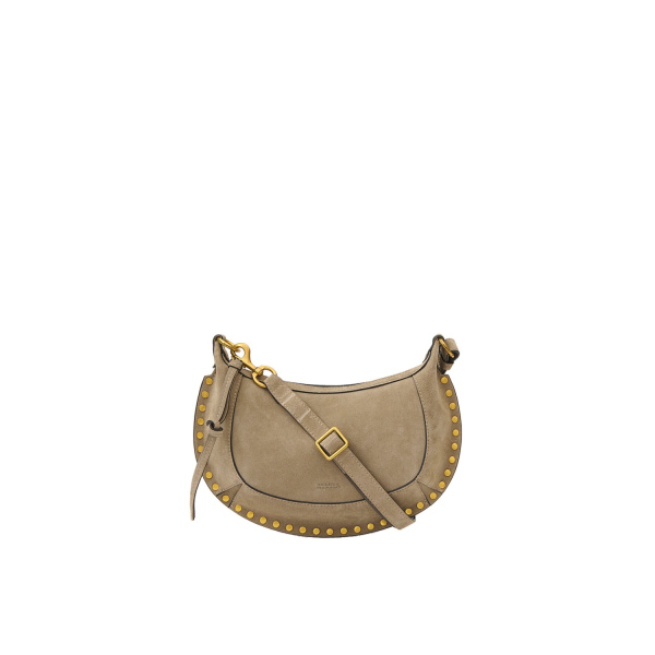 Isabel Marant Oskan Moon Bag in Suede Leather, Smoky Taupe | Women | Luxury Shoes 