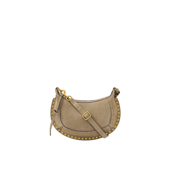 Isabel Marant Oskan Moon Bag in Suede Leather, Smoky Taupe | Women | Luxury Shoes 
